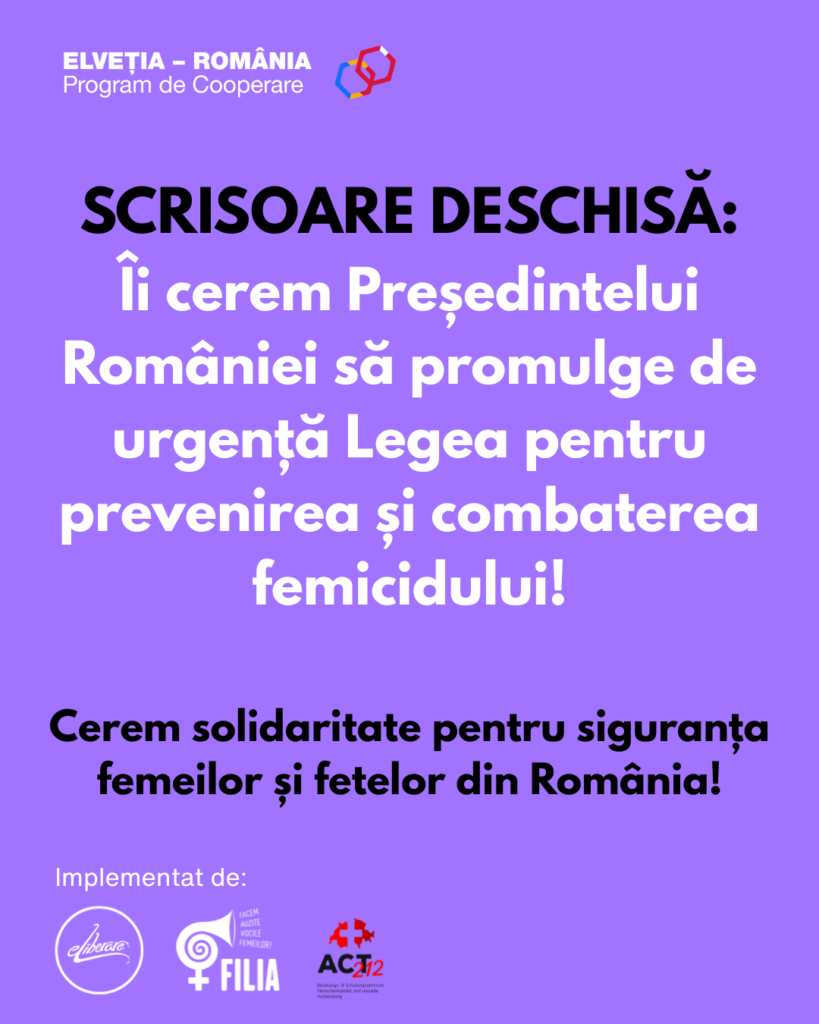 Îi cerem Președintelui României să promulge de urgență Legea pentru prevenirea și combaterea femicidului!